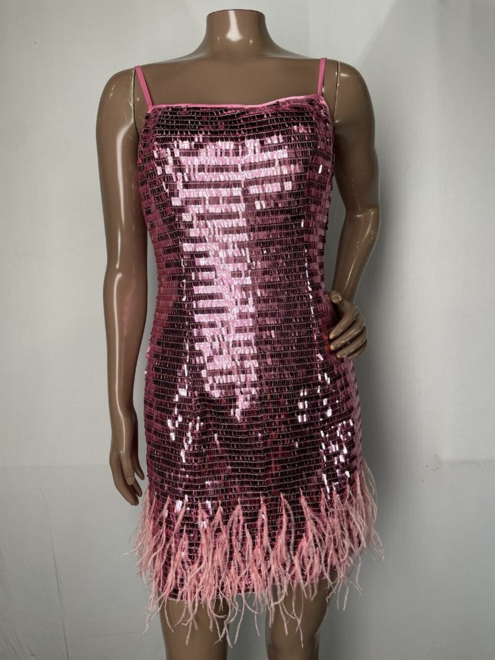 Hutch Womens Mini Dress Pink Size 4 Sequin Faux Feather Strap Sleeve Lined